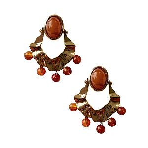 Brinco Grande Orgânico Dourado com Pedras Marrom BG2105