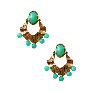 Brinco Grande Orgânico Dourado com Pedras Turquesa BG2106