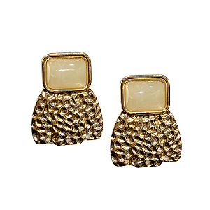 Brinco Médio Dourado com Pedra Branca
