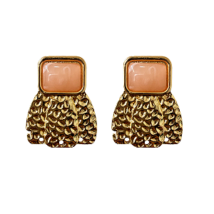 Brinco Médio Dourado com Pedra Rosê Feminino Elegante BG2111