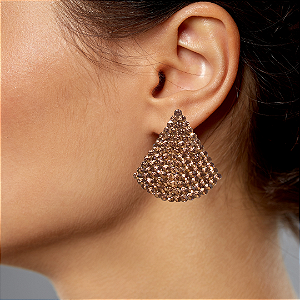 Brinco Grande Triângulo com Strass Dourado