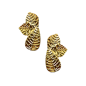 Brinco Grande Meia Folha Dourada Texturizada BG2121