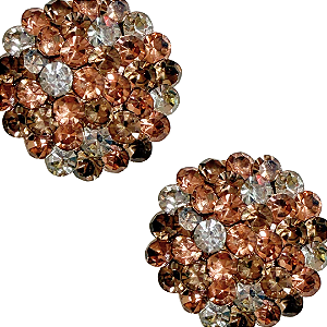 Brinco Pequeno Redondo de Strass Rosê, Cristal e Dourado BF1328