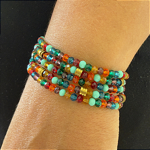 Pulseira de 5 Voltas de Cristais Vibrantes com Hematita Dourada 814P