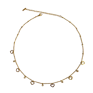Colar de Aço Dourado com Corações e Strass CL812