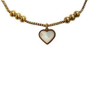 Pulseira de Aço Dourada com Pingente de Coração de Madre Pérola 817P