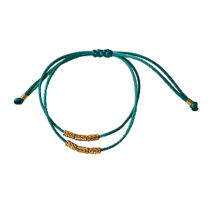 Pulseira Regulável Fio de Seda Verde Água com Canutilhos Dourado 822P
