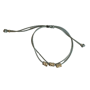 Pulseira Regulável Fio de Seda Cinza e Canutilhos Prata