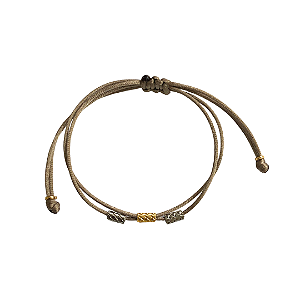 Pulseira Regulável Fio de Seda Caqui e Canutilhos Prata e Dourado 830P