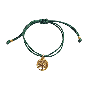 Pulseira Regulável Fio de Seda Verde Esmeralda com Pingente de Árvore da Vida 826P
