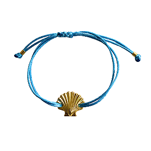Pulseira Regulável Fio de Seda Azul Claro com Pingente de Concha 824P