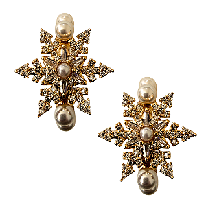 Argola Média Dourada de Pérolas com Estrela de Zircônia BM2139