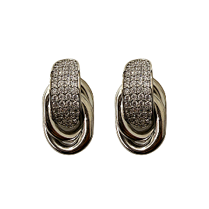 Brinco Médio Prata Argolas Oval com Zircônias BF1340