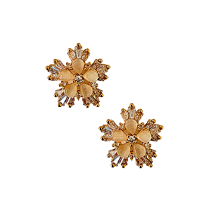 Brinco Pequeno Dourado Flor com Olho de Tigre e Zircônias BF1341