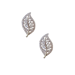 Brinco Pequeno Folha Prata com Zircônias BF1343