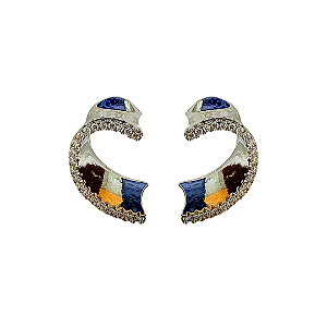 Brinco Médio Meia Argola Prata com Zircônias BM2153