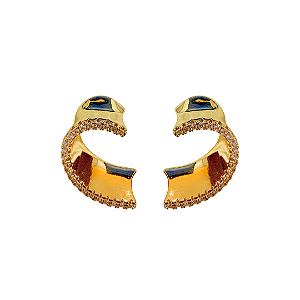 Brinco Médio Meia Argola Dourada com Zircônias BM2152