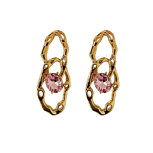Brinco Grande Elos Dourado com Cristal Rosa Claro BG2157