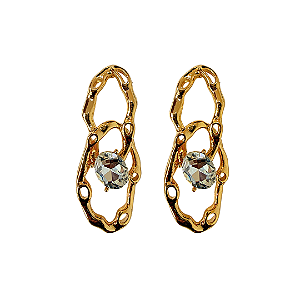 Brinco Grande Elos Dourado com Cristal Branco BG2156