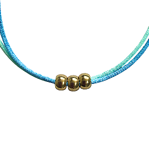 Pulseira Fio de Seda Azul e Verde Menta com Bolinha Dourada