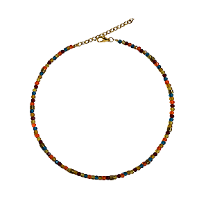 Choker de Cristais Laranja, Caramelo, Vermelho, Azul Petróleo, Amarelo Candy e Hematita Dourada CL815