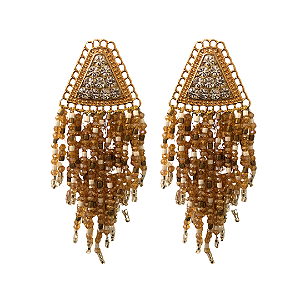 Brinco Grande Franja de Miçangas e Cristais Dourados BG2166