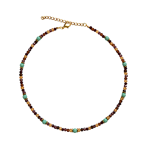 Choker de Cristais Tons Outonais com Turquesa e Hematita Dourada CL816
