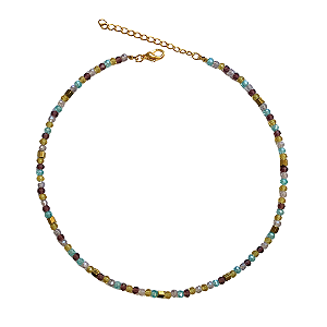 Choker de Cristais Azul Claro, Lilás, Amarelo, Roxo e Hematita Dourada CL817