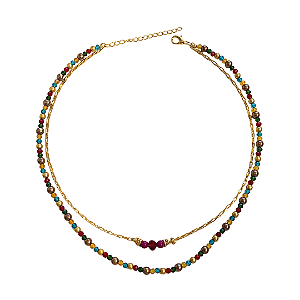 Colar Duplo de Cristais Coloridos e Corrente Dourada CL821