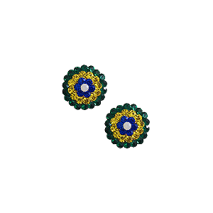 Brinco Pequeno Redondo de Strass Brasil Copa Verde, Amarelo, Azul e White Opal BF1373