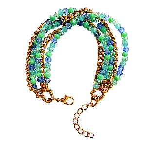 Pulseira de 5 Voltas de Cristais Tons Azul e verde água 848P