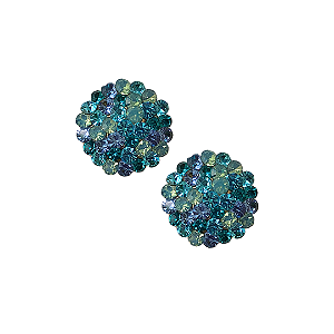 Brinco Redondo de Strass Azul Jeans, Azul Claro, Azul Celeste e Verde Opal BF1379