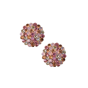 Brinco Redondo de Strass Rosa Claro, Rosa Opal, Rosê e Cristal BF1377