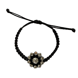 Pulseira Regulável de Macramê Preto com Flor