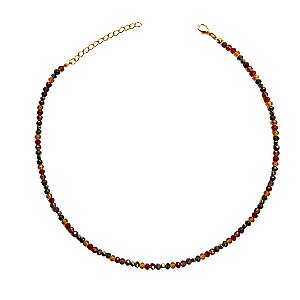 Choker de Cristais Caramelo, Roxo, Verde, marsala e hematita CL835