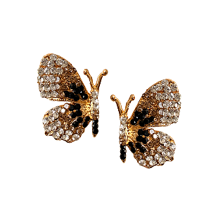 Brinco Grande de Borboleta com Strass cristal, dourado e preto BG2174