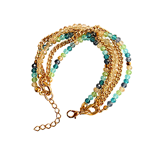 Pulseira Feminina 5 Voltas Colorida com Cristais e Corrente Elegante