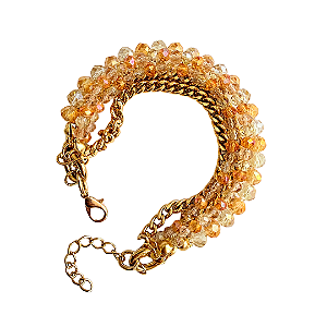 Pulseira Feminina 5 Voltas Champanhe com Dourado Caramelo Elegante