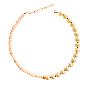 Colar Feminino Pérolas e Cristais Nude com Hematita Dourada