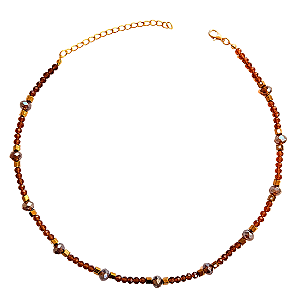 Choker Marrom com Hematita Dourada e Cristais Mate Feminino