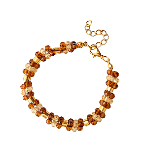 Pulseira Marrom com Cristal Champanhe e Entremeios Dourados Feminina