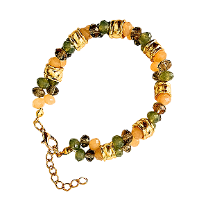 Pulseira de Cristal Verde Laranja Cinza e Dourado Feminina