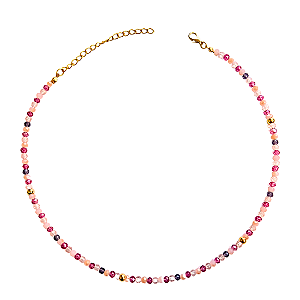 Colar Choker Feminina Tons Rosa com Cristais E Entremeios