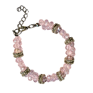 Pulseira Feminina com Cristais Rosa Claro e Entremeios Prata