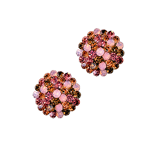 Brinco Redondo de Strass Rosa Claro Rosa Opal Rosê Dourado Feminino