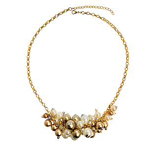 Colar Feminino Médio com Pérolas Dourado e Branco Elegante