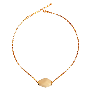 Colar Dourado Feminino com Pingente em Resina Bege 2 em 1 CL851