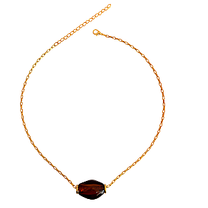 Colar Dourado Feminino com Pingente em Resina Marrom 2 em 1 CL852