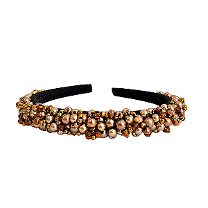 Tiara Feminina Fina de Luxo Bordada Com Pedrarias Marrom T470