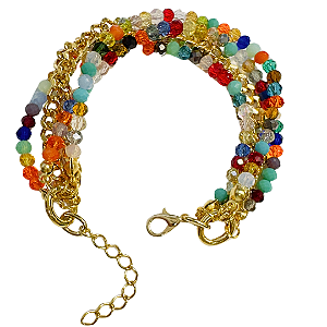 Pulseira 5 Voltas Feminina com Cristais Colorido e Corrente  873P